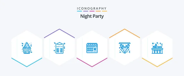 Night Party Blue Icon Pack Including Lights Disco List Celebration — Stock Vector
