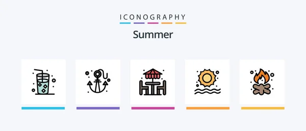 Summer Line Filled Icon Pack Including Cone Furniture Decoration Creative — Διανυσματικό Αρχείο
