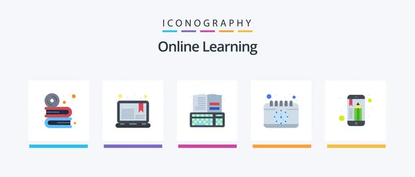 Online Learning Flat Icon Pack Including Study Clock Note Calendar — Wektor stockowy