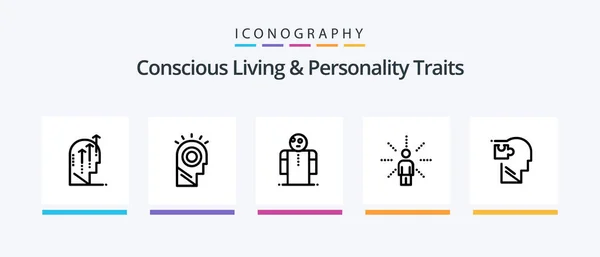Concious Living Personality Traits Line Icon Pack Including Product Caring — Stok Vektör
