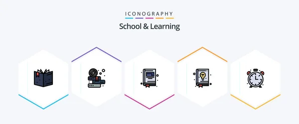 School Learning Filledline Icon Pack Including Timer Clock Notebook Alarm — Wektor stockowy
