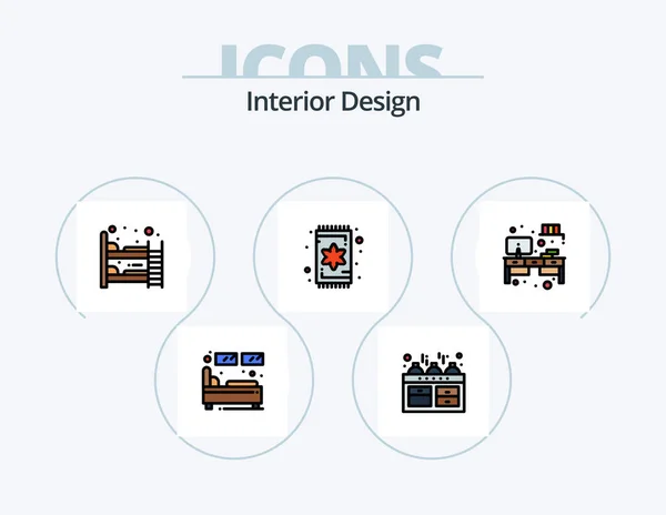 Interior Design Line Filled Icon Pack Icon Design Cabinet Interior — Stok Vektör