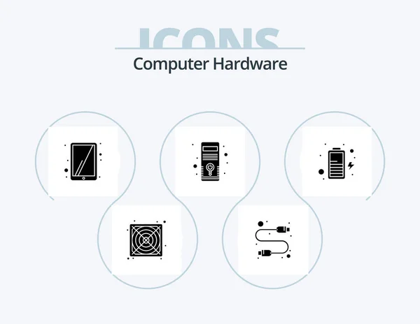 Computer Hardware Glyph Icon Pack Icon Design Charge Tablet Battery — 图库矢量图片