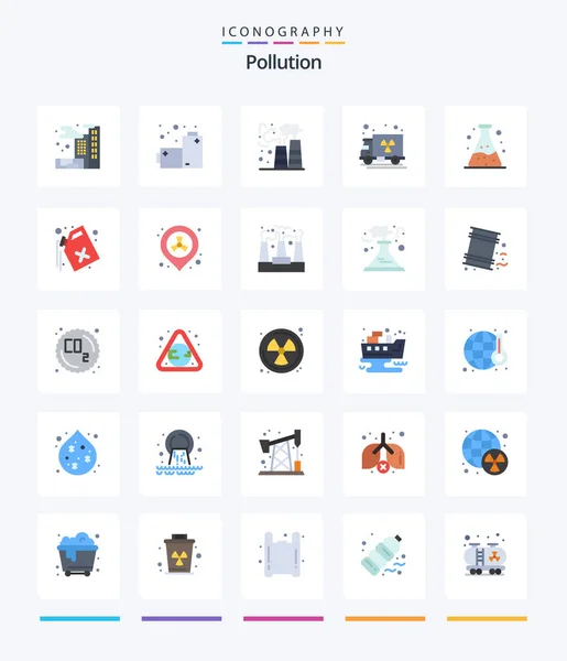 Creative Pollution Flat Icon Pack Gas Waste Pollution Tube Truck — Stok Vektör