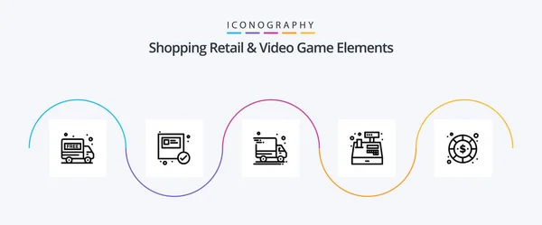 Shoping Retail Video Game Elements Line Icon Pack Including Money — 图库矢量图片