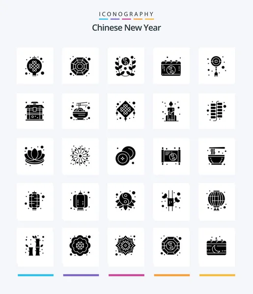 Creative Chinese New Year Glyph Solid Black Icon Pack Decoration — Stockvector