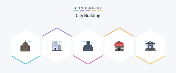 City Building Flat Icon Pack Including Building Business Bank Account — Stockvector