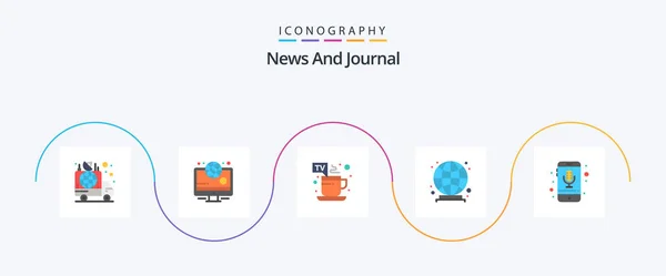 News Flat Icon Pack Including Phone Device Cup World Global — Stok Vektör