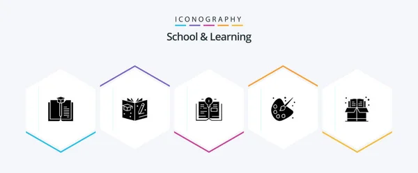 School Learning Glyph Icon Pack Including Education Book Bookmark Painting — Wektor stockowy