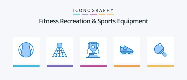Fitness Recreation Sports Equipment Blue Icon Pack Including Pong Skates — Vector de stock