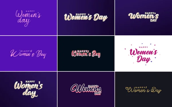 March 8Th Typographic Design Set Happy Women Day Text — Stockvector