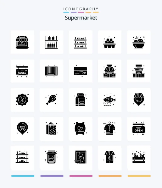 Creative Supermarket Glyph Solid Black Icon Pack Food Supermarket Grocery — Image vectorielle