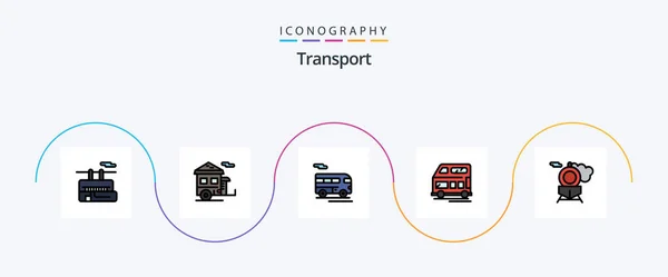 Transport Line Filled Flat Icon Pack Including Transport Transport Train — Wektor stockowy
