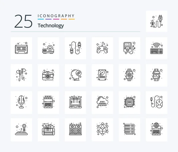 Technology Line Icon Pack Including Wifi Player Connection Device Game — 图库矢量图片