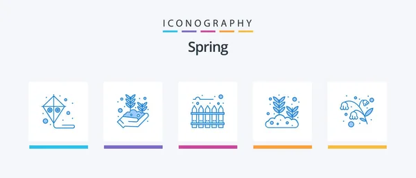 Spring Blue Icon Pack Including Garden Easter Fence Growing Seed — Vetor de Stock