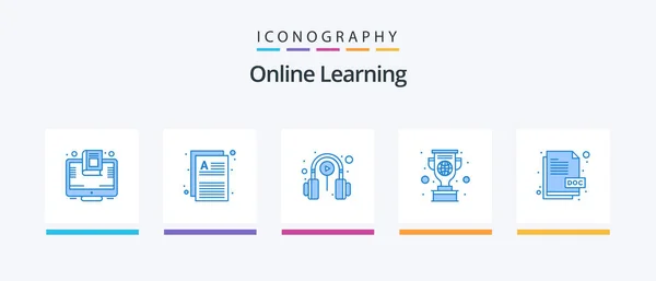 Online Learning Blue Icon Pack Including Prize Learn Pages Education — Stockvector
