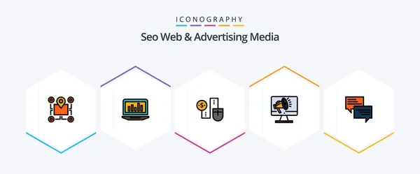 Seo Web Advertising Media Filledline Icon Pack Including High Volume — Stock Vector