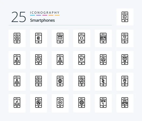 Smartphones Line Icon Pack Including Technology Mobile Mobile Camera Mail — Archivo Imágenes Vectoriales