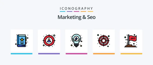 Marketing Seo Line Filled Icon Pack Including Pie Chart Speed — Stockvector