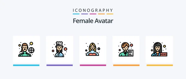 Female Avatar Line Filled Icon Pack Including Avatar Female Avatar — Stock Vector