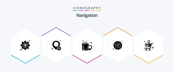Navigation Glyph Icon Pack Including Store Navigation Location Gps Bag — 图库矢量图片