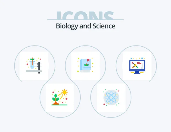 Биология Flat Icon Pack Icon Design Молекула Днк Травяная Аптека — стоковый вектор
