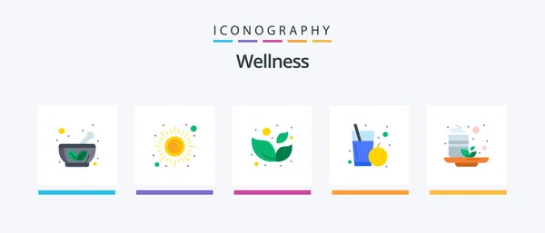 Wellness Flat Icon Pack Including Green Health Yoga Orange Fruit — Vector de stock