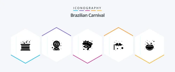 Brazilian Carnival Glyph Icon Pack Including Coconut Carnival Brazil Drink — Stock vektor