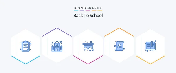 Back School Blue Icon Pack Including Library Books Hat Back — Wektor stockowy