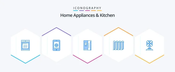Home Appliances Kitchen Blue Icon Pack Including Electric Radiator Fridge — Archivo Imágenes Vectoriales