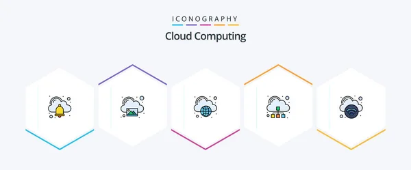 Cloud Computing Filledline Icon Pack Including Internet Cloud Computing Server — Stockvector