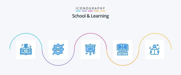 Школа Набор Икон Blue Включая Обучение Знания Экран Образование Знания — стоковый вектор
