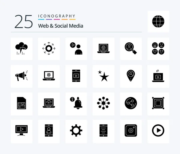 Web Social Media Solid Glyph Icon Pack Including Laptop Arrow — 图库矢量图片