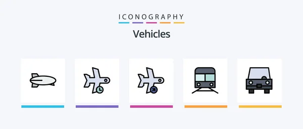 Vehicles Line Filled Icon Pack Including Transport Flight Vehicles Check — Archivo Imágenes Vectoriales