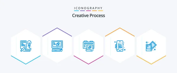 Creative Process Blue Icon Pack Including Photo Creative Creative Process — Stockvektor