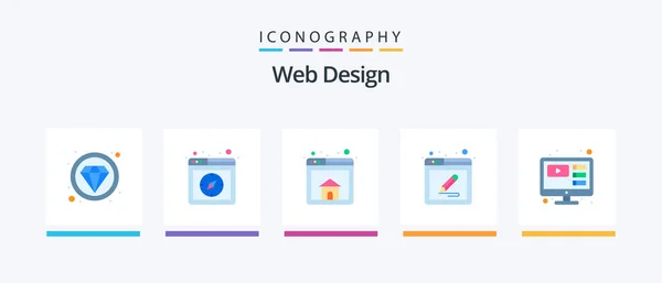 Web Design Flat Icon Pack Including Video Online Browser Write — Archivo Imágenes Vectoriales