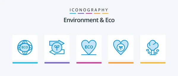 Environment Eco Blue Icon Pack Including Favorite Green Eco Environment — Vetor de Stock