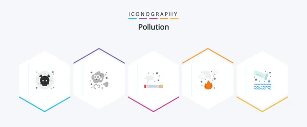 Pollution Flat Icon Pack Including Pollution Smoke Pollution Pollution Fire — Stockvektor