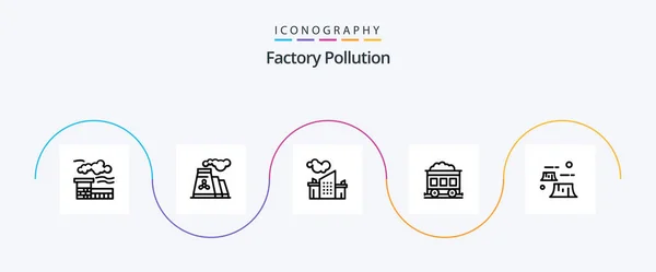 Factory Pollution Line Icon Pack Including Destruction Damage Industry Factory — Vector de stock
