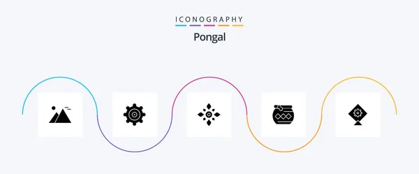 Pongal Glyph Icon Pack Including Pongal Hindu Gear Diwali Decorate — Stok Vektör