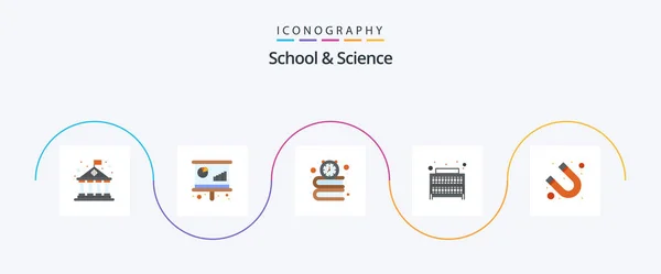 School Science Flat Icon Pack Including Magnet Desk Books Library — Vetor de Stock