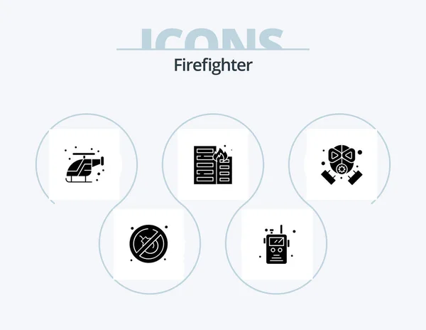 Firefighter Glyph Icon Pack Icon Design Firefighter Risk Fast House — Wektor stockowy