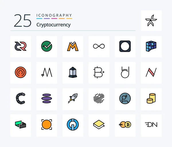 Cryptocurrency Line Filled Icon Pack Including Currency Crypto Crypto Currency — 图库矢量图片