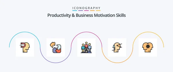 Productivity Business Motivation Skills Line Filled Flat Icon Pack Including — Stock Vector