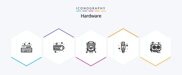 Hardware Line Icon Pack Including Video Port Hardware Usb — Image vectorielle