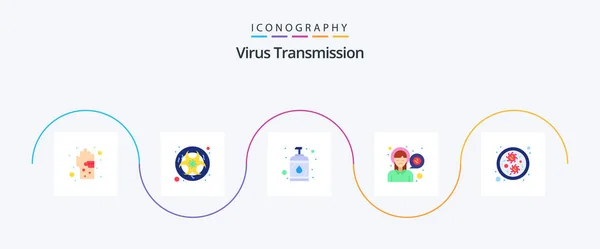 Virus Transmission Flat Icon Pack Including Germs Sick Virus Pain — 图库矢量图片