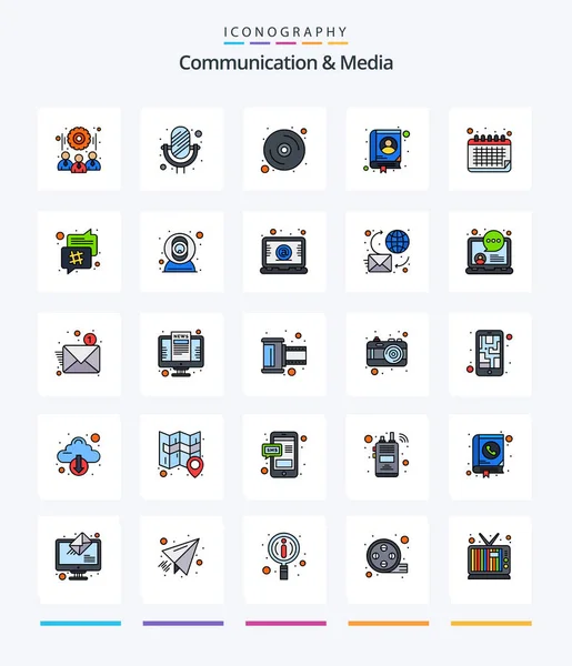 Creative Communication Media Line Filled Icon Pack Event Calendar Contact — Wektor stockowy