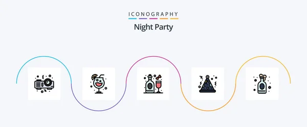 Night Party Line Filled Flat Icon Pack Including Party Party — Image vectorielle