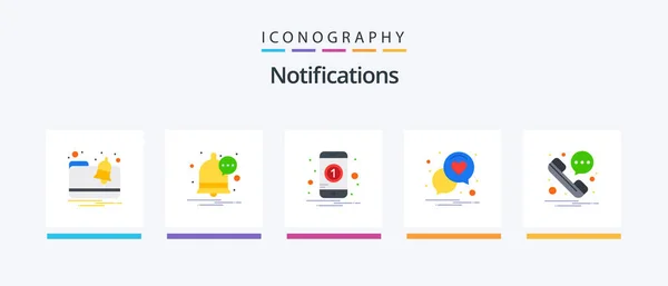 Notifications Flat Icon Pack Including Phone One Message Love Creative — Stock Vector