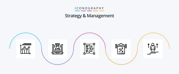 Strategy Management Line Icon Pack Including Tactic Planning Laptop Clipboard — Stockový vektor